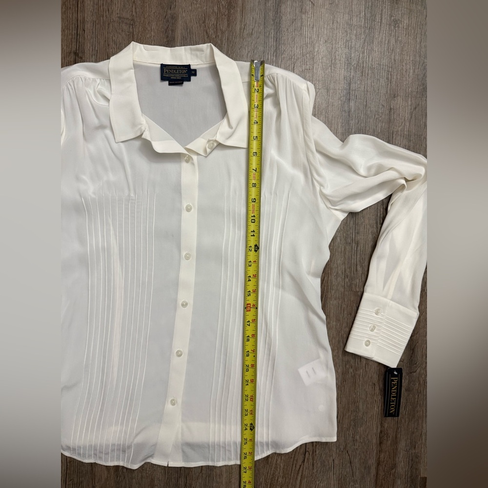 Pendleton • 100% Silk Pintuck Ivory Button Front … - image 11